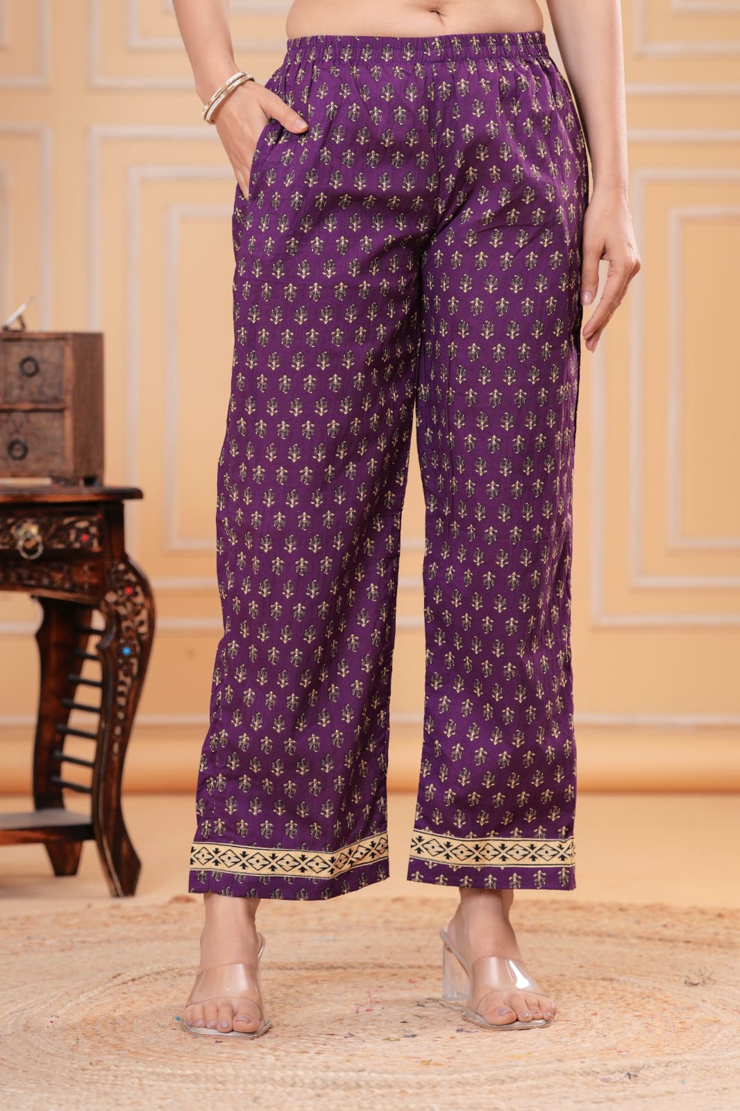 Purple Floral Print Anarkali Kurta Set with Dupatta - Image 2