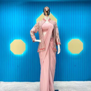 Ready-to-Wear Light Pink Saree and Jacket Set