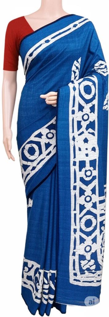 Cotton Silk Batik Print Saree with Beautiful Blouse – 4 Vibrant Colors - Image 2