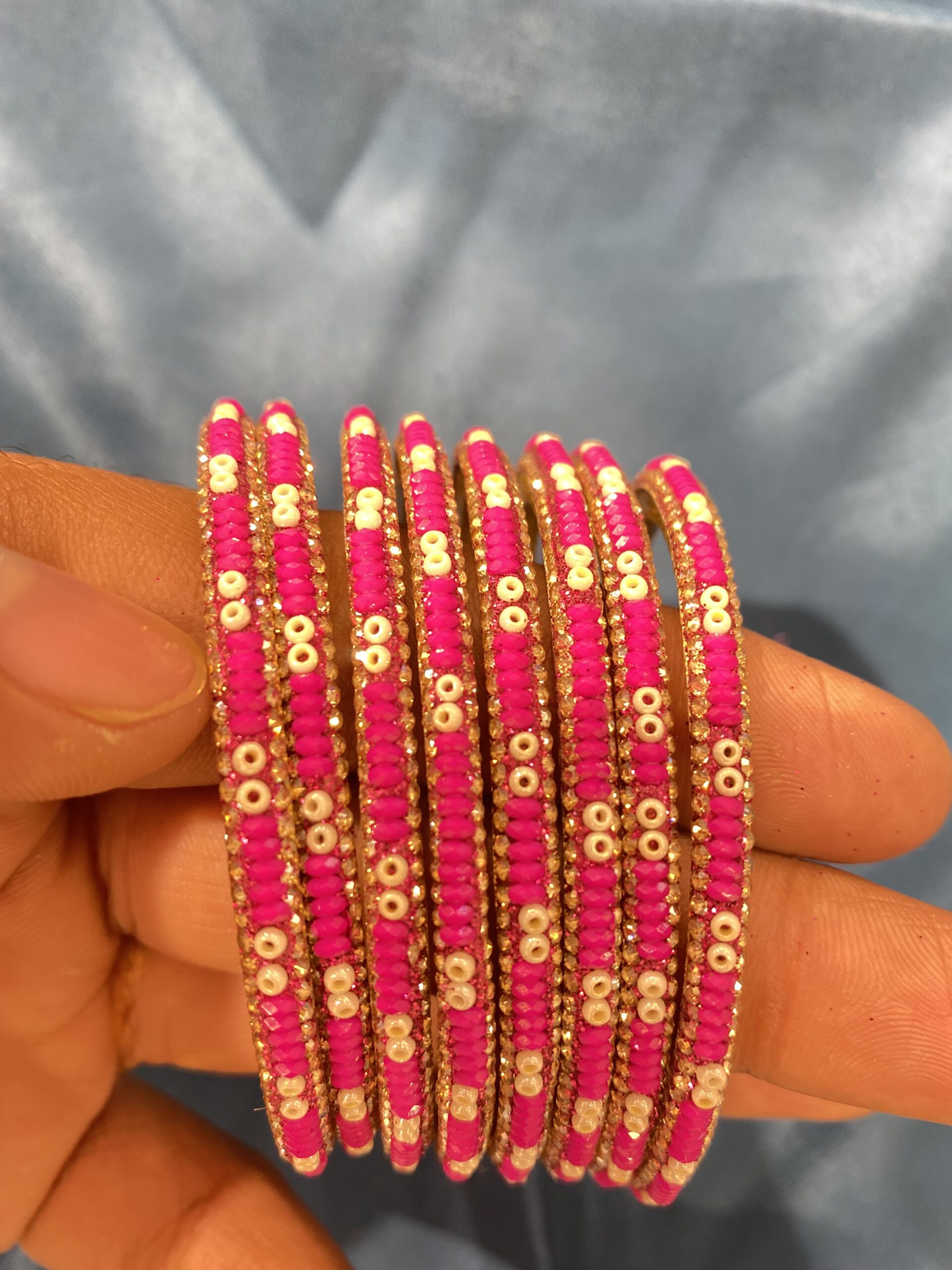 Metal Bangles with Moti Design – Set of 8 Daily Wear Bangles