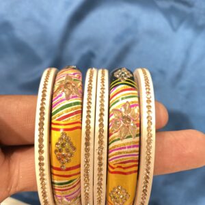 Original Jaipuri Lac Kada Bangle Set – Cream & Multicolour (Set of 3)