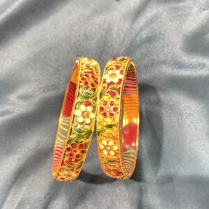 Original Jaipuri Lac Kada with Outer Metal Layer & Floral Design – Multicolour Inner