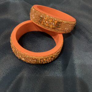 Original Jaipuri Pure Lac Kada – Peach Colour with Machine Work