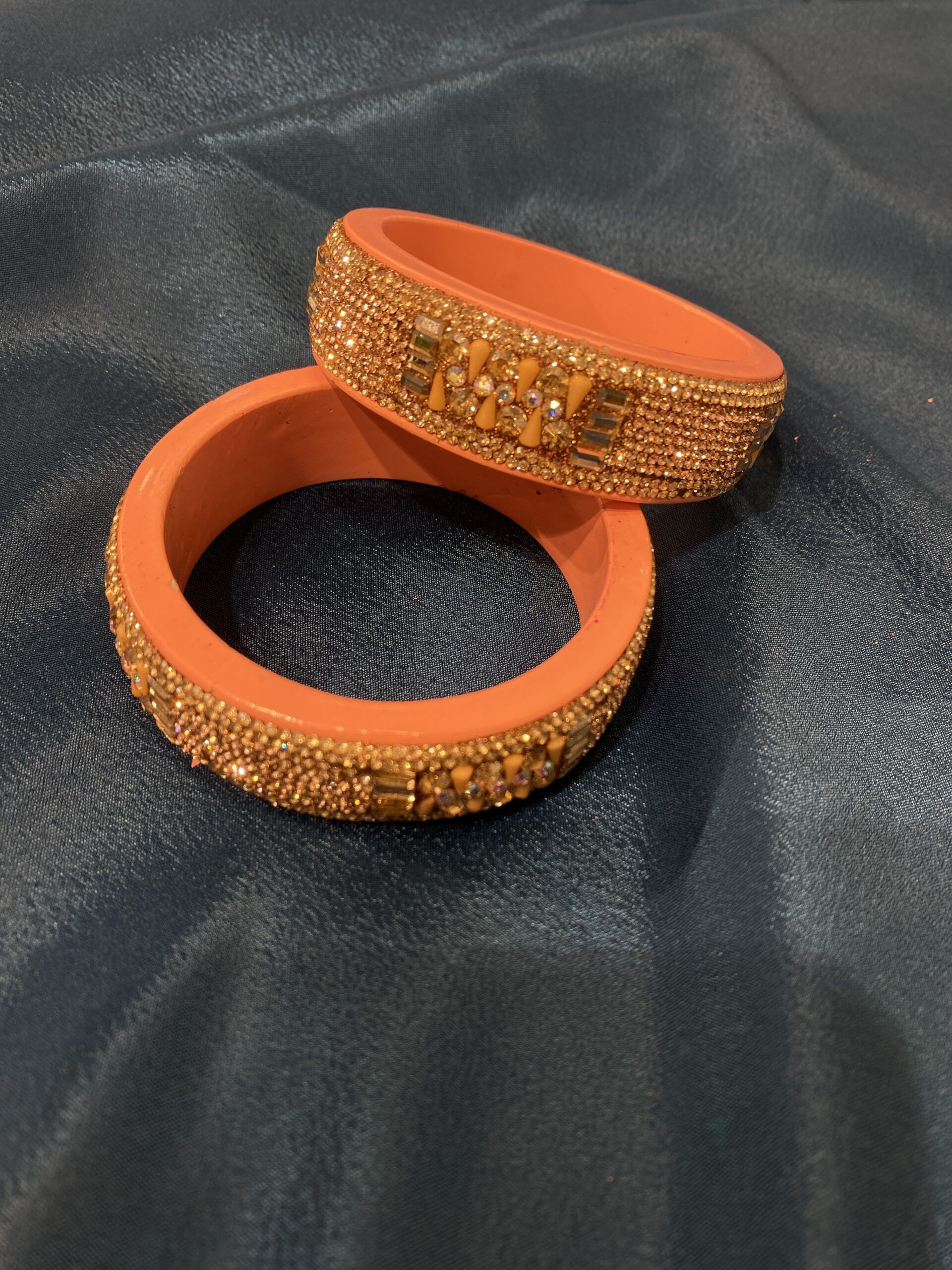 Original Jaipuri Pure Lac Kada – Peach Colour with Machine Work