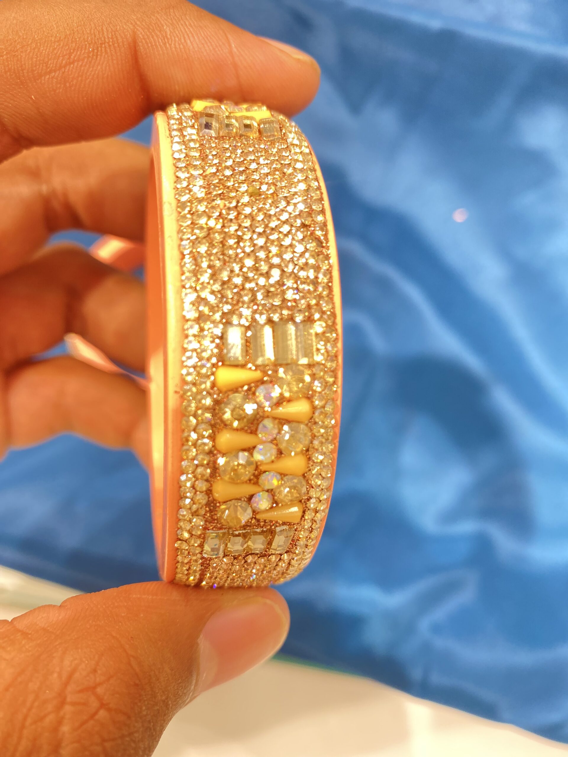 Original Jaipuri Pure Lac Kada – Peach Colour with Machine Work - Image 2