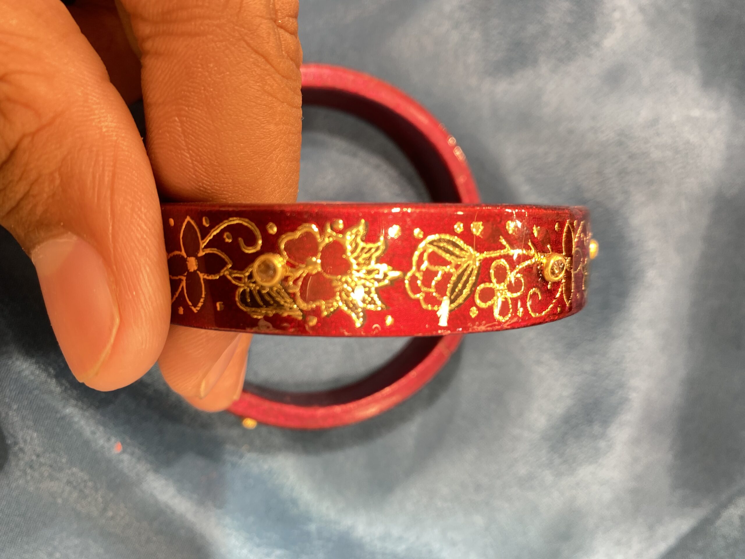 Pure Jaipuri Lac Kada with Hand Paint & Resin Stone – Floral Design - Image 3