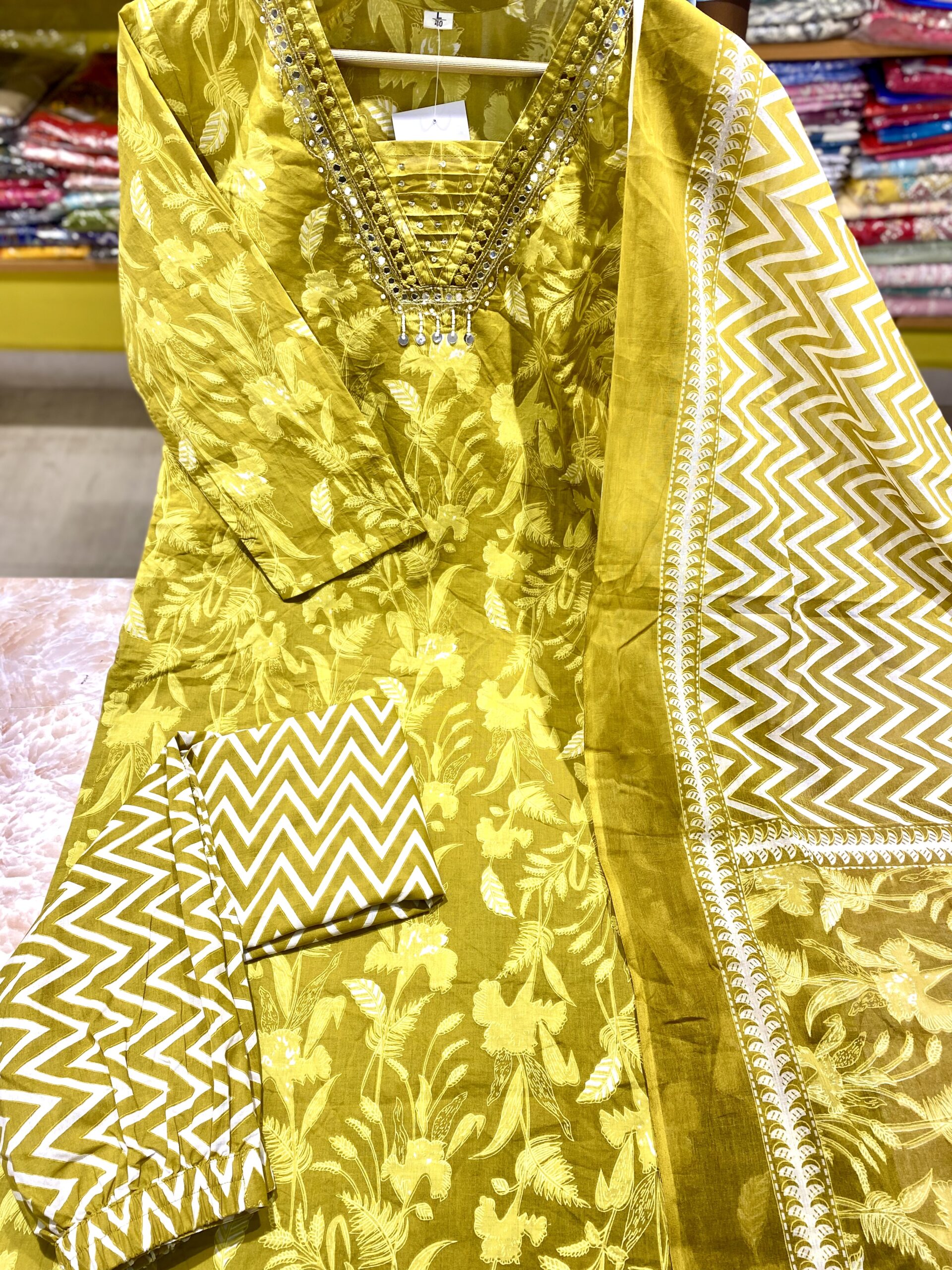 Readymade Pure Cotton Suit with V-Neck Handwork - Image 4