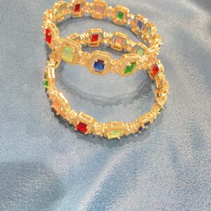 Silver Finish Metal Bangles with AD & Multicolour Stones – Premium Quality