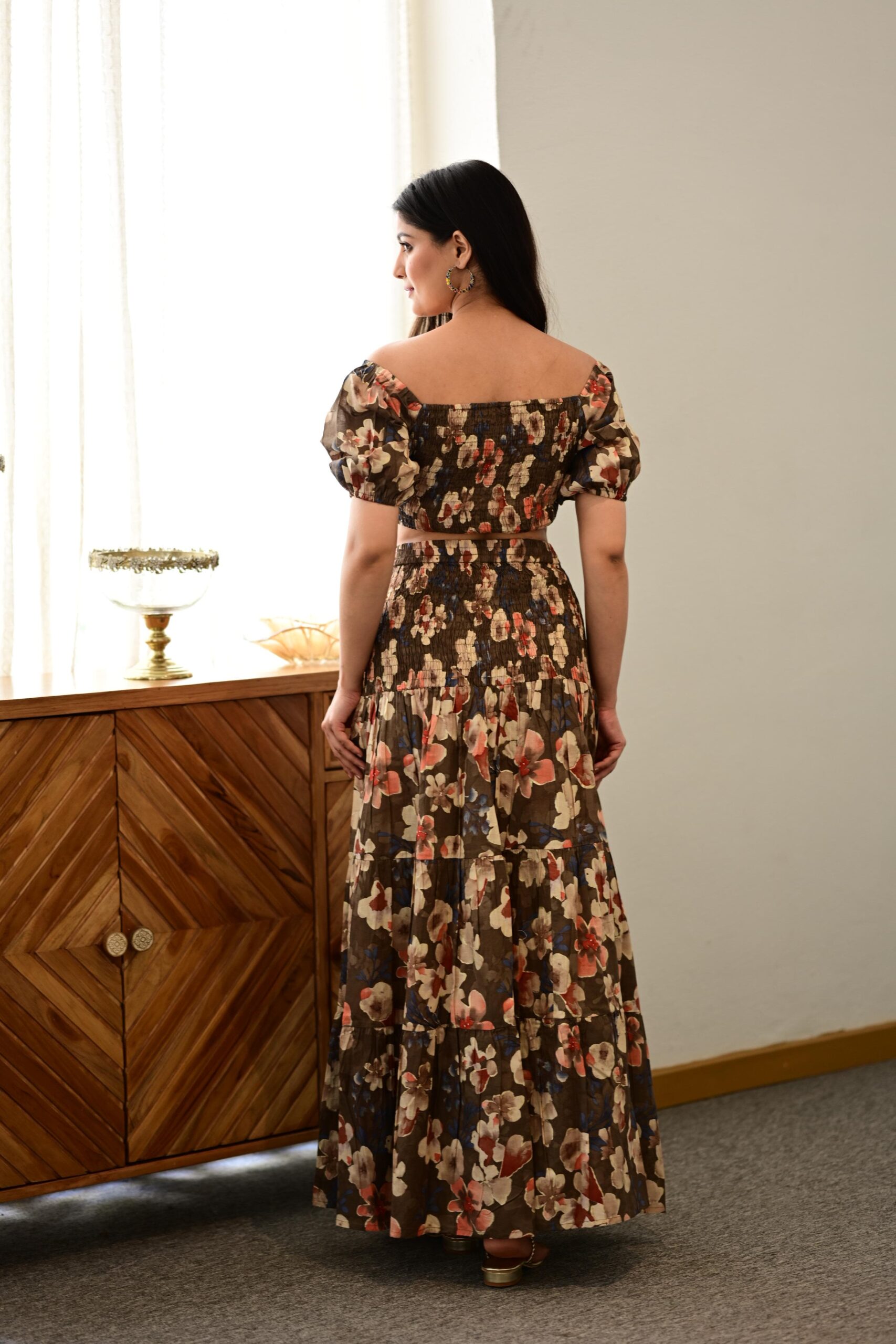 Women's Cotton Western Dress with Floral Design