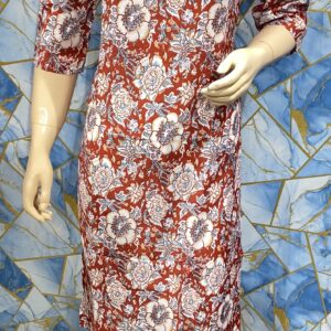 Heavy Floral Print Muslin V-Neck Kurti