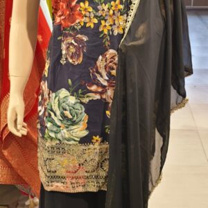 Elegant Floral Black Indo-Western Palazzo Suit